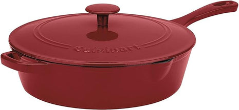 Cuisinart 12-Inch Cast Iron Chicken Fryer with Lid, 4.5 Quart Capacity, Porcelain Enameled Interior, Oven Safe, Induction Compatible, Cardinal Red