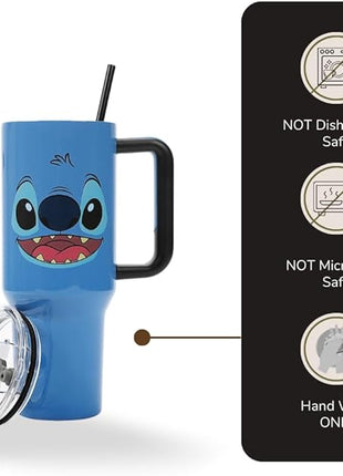 Bioworld Disney Stitch Face 40 Oz Blue Stainless Steel Tumbler with Handle