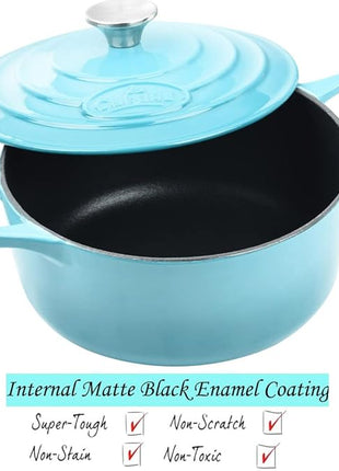 La Cuisine Enameled Cast Iron Dutch Oven Casserole Dish Pot with Lid, 2.1 QT 7.8" /20cm Dia. Internal Matte Black Enamel Coating, 2-tone Teal Enamel Exterior, Oven Safe up to 500° F for bread baking