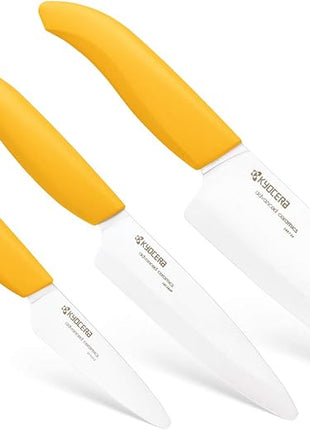 Kyocera 3Piece Advanced ceramic Revolution Series Knife Set, Yellow,White
