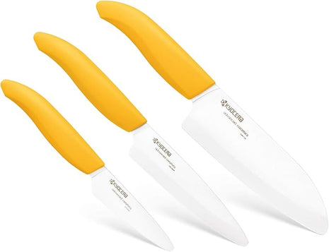 Kyocera 3Piece Advanced ceramic Revolution Series Knife Set, Yellow,White