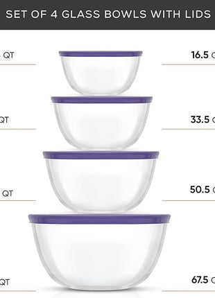 JoyJolt Kitchen Mixing Bowls - 8pc Glass Bowls with Lids Set Neat Nesting - Large Mixing Bowl Set, Batter Bowl, Salad Bowl with BPA-Free Lid