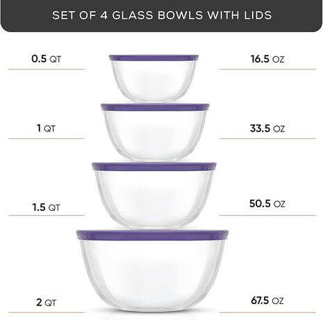 JoyJolt Kitchen Mixing Bowls - 8pc Glass Bowls with Lids Set Neat Nesting - Large Mixing Bowl Set, Batter Bowl, Salad Bowl with BPA-Free Lid
