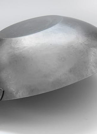 Craft Wok Flat Hand Hammered Carbon Steel Pow Wok with Wooden and Steel Helper Handle (14 Inch, Flat Bottom) / 731W316