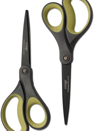 LIVINGO 2 Pack 8" Titanium Non-Stick Scissors, Professional Stainless Steel Comfort Grip, All-Purpose, Straight Office Craft Scissors for Tape, Paper, Cardboard(Green/Yellow)