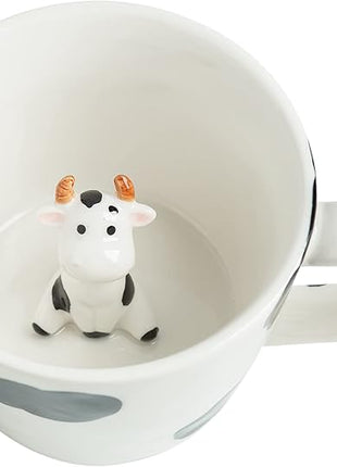 DIHOclub Cow Ceramic Cup Hidden 3D Animal Inside Mug,Cute Cartoon Handmade Figurine Mugs,Holiday and Birthday Gift for Coffee Milk Tea Lovers,12 OZ(White,Black)