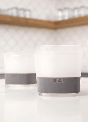 Host Whiskey Freeze Glasses, Double Old Fashioned Glasses, Chill Without Dilution for Brandy, Vodka, Gin, Rum, and Cold Brew Cocktails, Bourbon Gifts for Men, Home Bar, 9 oz, Set of 2, Grey