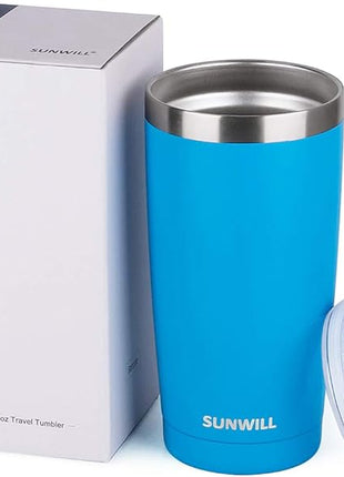 SUNWILL Travel Coffee Tumbler 20 oz, Insulated Mug with Lid, Stainless Steel Cup for Outdoor, Powder Coated Royal Blue