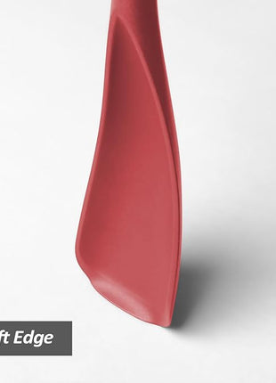 Silicone Spatula Spoon, Great for Both Cooking and Serving Durable BPA-Free Matte Black Silicone, Seamless Design, Safe for Nonstick Cooking Surfaces, 2-Pcs, Red