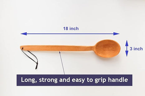 ECOSALL Heavy Duty Large Wooden Spoon 18-inch, Long Handle Cooking Tool With a Scoop. Nonstick Big Spoon for Stirring Mixing Cajun Crawfish Boil Wall Décor. Super Strong Sturdy Giant Hardwood Untesil