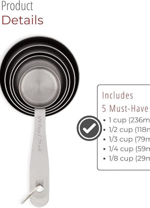husMait Stainless Steel Measuring Cups - 5 Piece Heavy Duty Measuring Cup Set with Storage Ring
