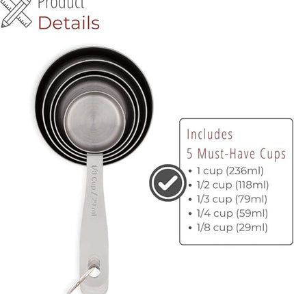 husMait Stainless Steel Measuring Cups - 5 Piece Heavy Duty Measuring Cup Set with Storage Ring