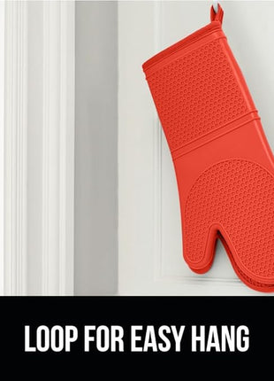 GORILLA GRIP BPA-Free Soft Silicone Oven Mitts, 14.5x8.3, Heat Resistant and Waterproof Cooking Gloves, Thick Cotton Lining, Flexible Gripping for Baking Grilling, Kitchen Potholders Set of 2, Coral