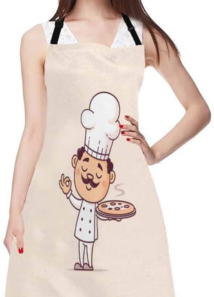 EKOBLA Chef Aprons Hot Pizza Cook Cuisine Cute Fast Food Hat Italian Man Moustache Waterproof Resistant Chef Cooking Kitchen BBQ Adjustable Aprons for Women Men 27x31 Inch