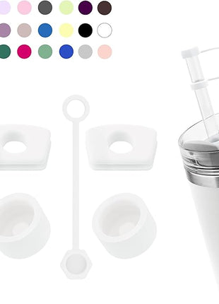 Silicone Spill Stopper Set Compatible with Stanley Cup 2.0 30oz & 40oz with Straw Cover (Set of 2, Frost)
