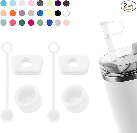 Silicone Spill Stopper Set Compatible with Stanley Cup 2.0 30oz & 40oz with Straw Cover (Set of 2, Frost)