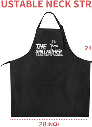 ZOORON Funny Black Chef Aprons for Men Adjustable BBQ Grill Kitchen Cooking Aprons with Pockets, Grill Accessories