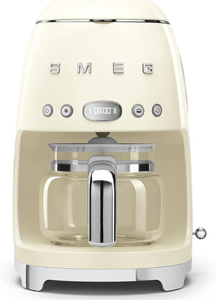 Smeg 50's Retro Style Aesthetic Drip Coffee Machine with 10 Cup Glass Carafe, Auto Start Feature, Keep Warm Plate, and Two Coffee Strength Settings (Cream)