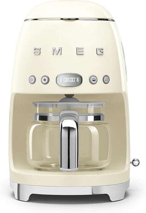 Smeg 50's Retro Style Aesthetic Drip Coffee Machine with 10 Cup Glass Carafe, Auto Start Feature, Keep Warm Plate, and Two Coffee Strength Settings (Cream)