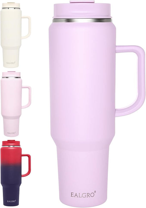 50 oz Tumbler with Handle, Insulated Tumblers with Lid and Straw, Large Metal Sports Water Bottle Jug, Thermal Stainless Steel Travel Coffee Mug Cup, Lavender