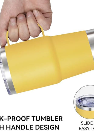 VEGOND 20 oz Tumbler Bulk with Handle Lid and Straw, Stainless Steel Insulated Travel Coffee Mug Set, Spill Proof Double Wall Metal Tumblers Cups, Powder Yellow 12 Pack