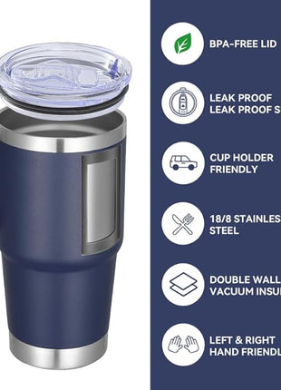 VEGOND 20 oz Tumbler Bulk with Handle Lid and Straw, Stainless Steel Insulated Travel Coffee Mug Set, Spill Proof Double Wall Metal Tumblers Cups, Powder Color Navy Blue 12 Pack
