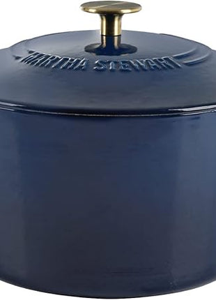 MARTHA STEWART Gatwick 7-Quart Enamel Cast Iron Dutch Oven Pot with Lid – Navy Blue with Gold Knob – Durable Heavy-Duty Dutch Oven for Slow Cooking & Braising