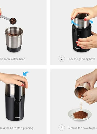 SHARDOR Coffee Grinder Electric, Coffee Bean Electric, Herb, Nut Grain Grinder with 1 Removable Stainless Steel Bowl, Black