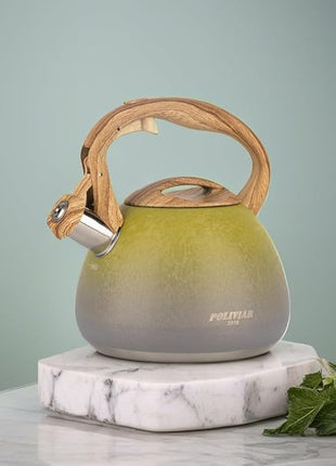 POLIVIAR Tea Kettle, 2.7 Quart Stovetop Tea Kettle, Audible Whistling Teapot with Crackle Finish, Food Grade Stainless Steel for Anti-Rust, Anti Hot Handle, Suitable for All Heat Sources (JX2023-LYG)
