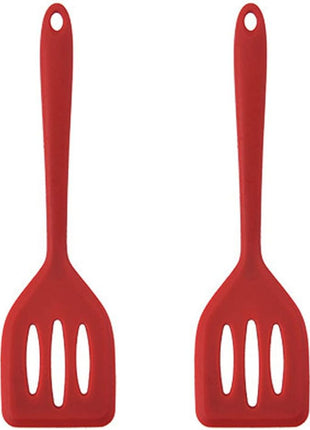2Pack Small Silicone Turner High Heat Resistant Slotted Spatula for Fish, Eggs, Pancakes and More (12 IN, Red)