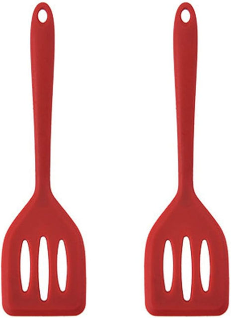 2Pack Small Silicone Turner High Heat Resistant Slotted Spatula for Fish, Eggs, Pancakes and More (12 IN, Red)