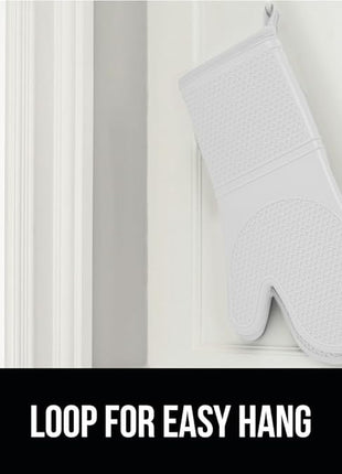 GORILLA GRIP BPA-Free Soft Silicone Oven Mitts, 14.5x8.3, Heat Resistant and Waterproof Cooking Gloves, Thick Cotton Lining, Flexible Gripping for Baking Grilling, Kitchen Potholders Set of 2, White