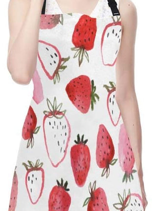 EKOBLA Strawberry Aprons Abstract Watercolor Hand Drawn Beautiful Fruit Fresh Sweet Spring Waterproof Resistant Chef Cooking Kitchen BBQ Adjustable Aprons for Women Men 27x31 Inch