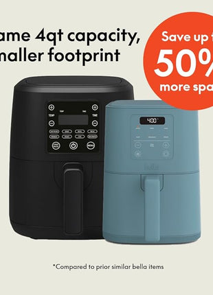 bella 4Qt Slim Air Fryer, Fits-anywhere Kitchenware, EverGood Ceramic Nonstick Coating, Adjustable Temperature, 6 Preset Cooking Options, 60 Min Auto Shutoff w Audible Tone, 3.3lb Capacity, Surf