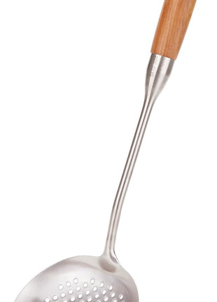 FJNATINH Skimmer Ladle, 15.4inches spatula for wok, 304 Stainless Steel wok spatula,Wooden Handle