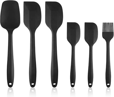 Silicone Spatula Set, 6 Piece Rubber Spatula Heat Resistant and Stainless Steel Core Spatulas for Cooking Utensils Large and Small Baking Kitchen Spatulas Black
