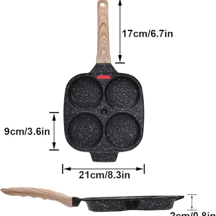 Fried Egg Pan, Egg Frying Pan with Lid Nonstick 4 Cups Pancake Pan Aluminium Alloy Cooker for Breakfast, Induction Compatible