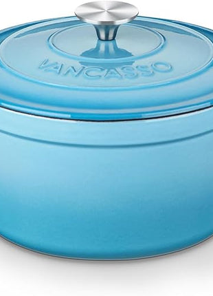 vancasso Enameled Cast Iron Dutch Oven, 2.5 QT Blue Naturally Non-Stick Casserole Dish Cookware, with Stainless Steel Knob Lid Cast Iron Casserole for Steam Braise Bake Broil Saute Simmer Roast