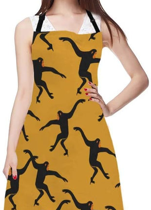 EKOBLA Black Gibbon Monkey Aprons Animal Print The Silhouette Of Funny Animal Jungle Ape Waterproof Resistant Chef Cooking Kitchen BBQ Adjustable Aprons for Women Men 27x31 Inch