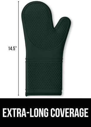 GORILLA GRIP BPA-Free Soft Silicone Oven Mitts, 14.5x8.3, Heat Resistant and Waterproof Cooking Gloves, Thick Cotton Lining, Flexible Gripping for Baking Grilling, Kitchen Potholders Set, Hunter Green
