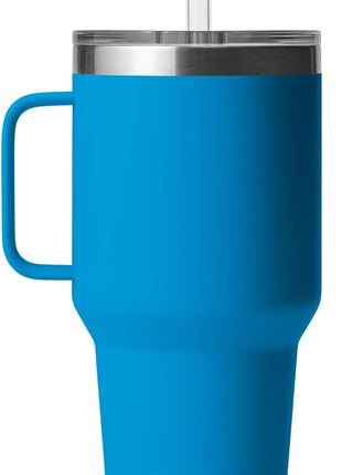 YETI Rambler 35 oz Tumbler with Handle and Straw Lid, Travel Mug Water Tumbler, Vacuum Insulated Cup with Handle, Stainless Steel, Big Wave Blue