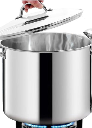 HOMICHEF 16 Quart LARGE Stock Pot with Glass Lid - NICKEL FREE Stainless Steel Healthy Cookware Stockpots with Lids 16 Quart - Mirror Polished Induction Cooking Pot