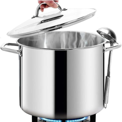HOMICHEF 16 Quart LARGE Stock Pot with Glass Lid - NICKEL FREE Stainless Steel Healthy Cookware Stockpots with Lids 16 Quart - Mirror Polished Induction Cooking Pot