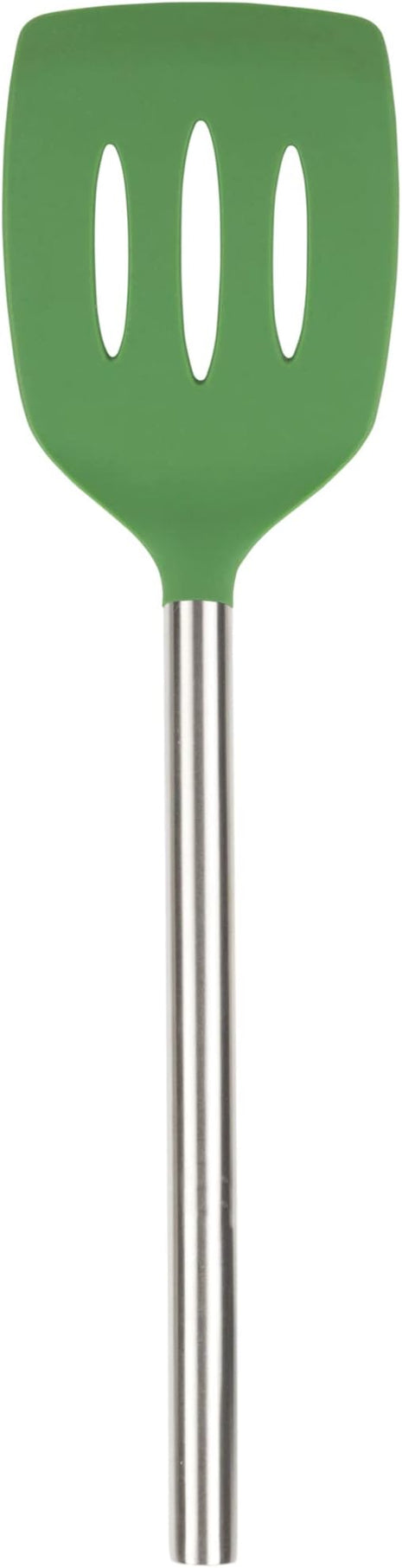 Tovolo Silicone Slotted Turner With Stainless Steel Handle, Pancake Spatula, Scratch-Resistant Kitchen Utensil for Nonstick Cookware & Cast Iron Skillets, Pesto, 1 Count
