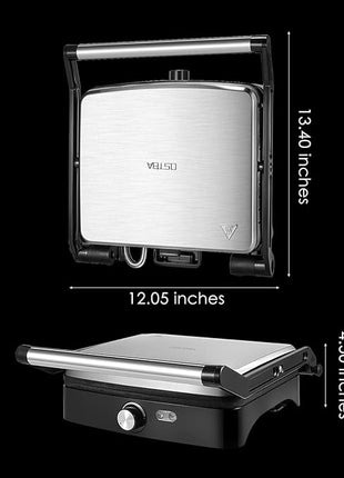 OSTBA Panini Press Grill Indoor Sandwich Maker with Temperature Setting, 4 Slice Large Non-stick Versatile Grill, Opens 180 Degrees to Fit Any Type or Size of Food, Removable Drip Tray, 1200 W