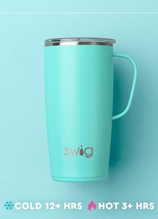 Swig Life 22oz Travel Mug, Insulated Tumbler with Handle and Lid, Cup Holder Friendly, Dishwasher Safe, Stainless Steel, Travel Coffee Cup, Insulated Mug with Lid (Prep Rally)