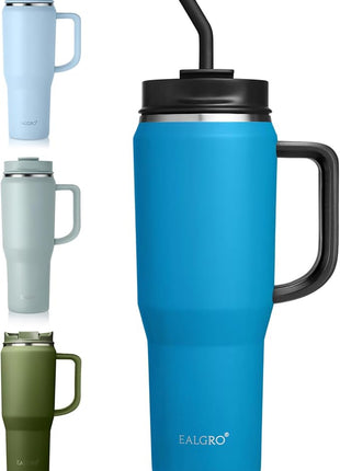40 oz Tumbler with Handle, Insulated Tumblers with Lid and Straw, Large Metal Sports Water Bottle Jug, Thermal Stainless Steel Travel Coffee Mug Cup, Blue