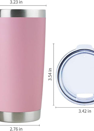 DOMICARE 20oz Stainless Steel Tumbler Bulk with Lid, Double Wall Vacuum Insulated Travel Mug, Powder Coated Coffee Cup, Pink, 1 Pack