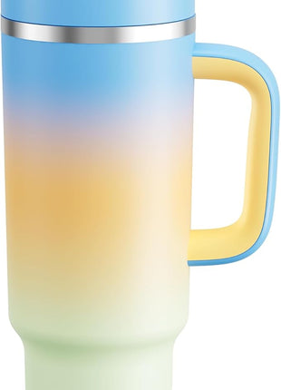 40 oz Tumbler with Handle and Straw: Stainless Steel Insulated Tumbler Keeps Cold for 24 Hours, Leakproof Travel Cup Fits in Cup Holder and BPA-Free, Sunny Breeze