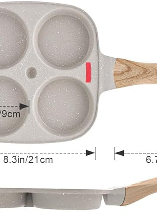 Egg Pan Egg Frying Pan, Fried Egg Pan Nonstick 4 Cups Pancake Pan Aluminium Alloy Cooker for Breakfast, Induction Compatible (White)